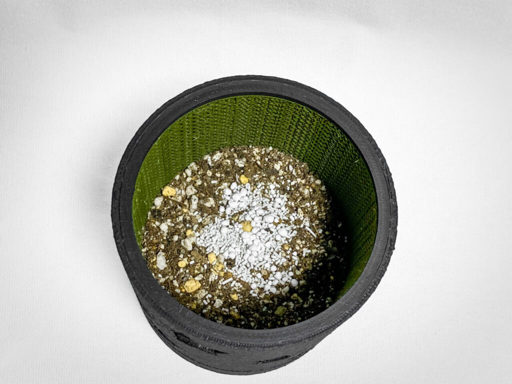 殺虫剤と緩効性肥料を撒く